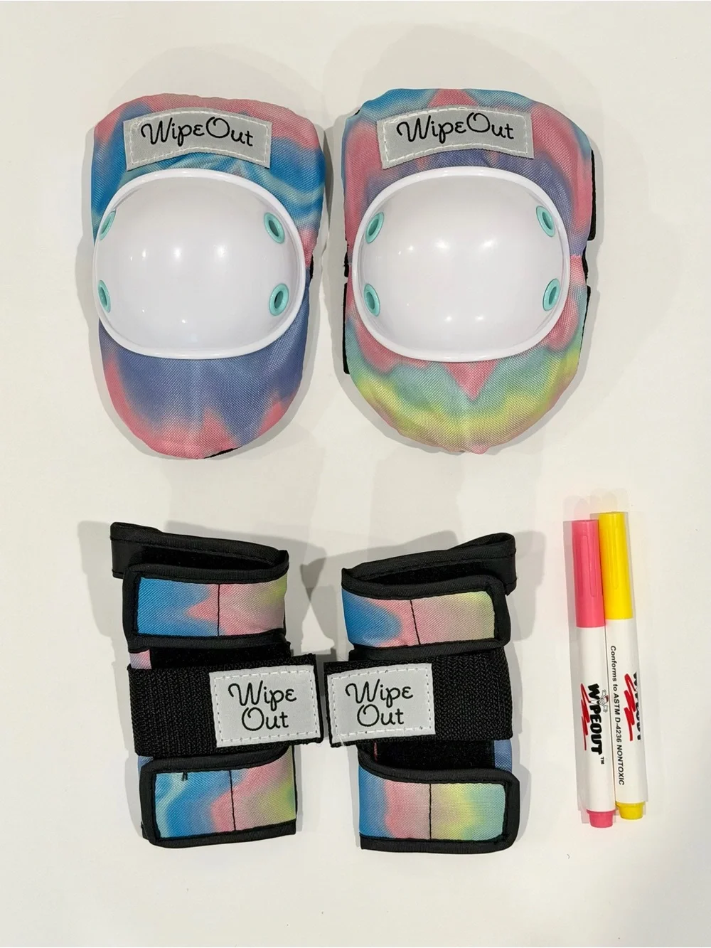 WipeOut Dry Erase Tie-Dye Kids Elbow & Wrist Pad-Biking Skating Protect Gear 5+